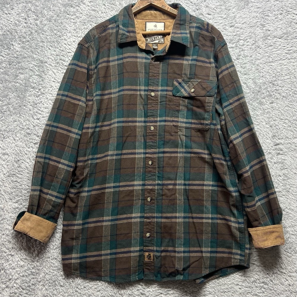 Legendary‎ Whitetails Shirt Mens XLT Brown Plan Buck Camp Flannel Corduroy Cuff
